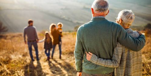 Couple looking at their family